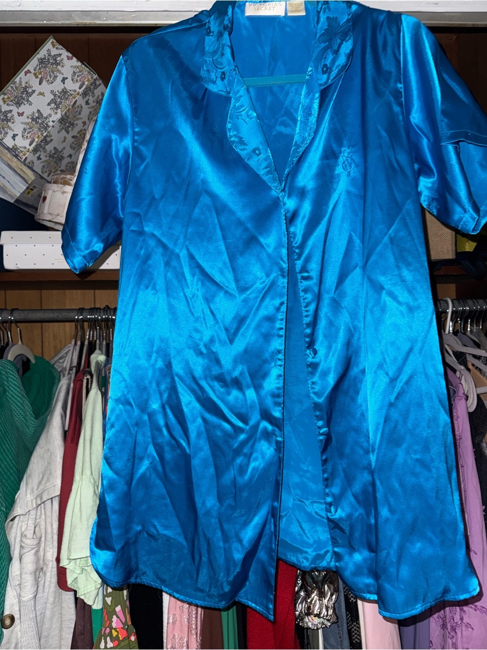 Victoria's Secret Satin Short Sleeve Gown -  Blue